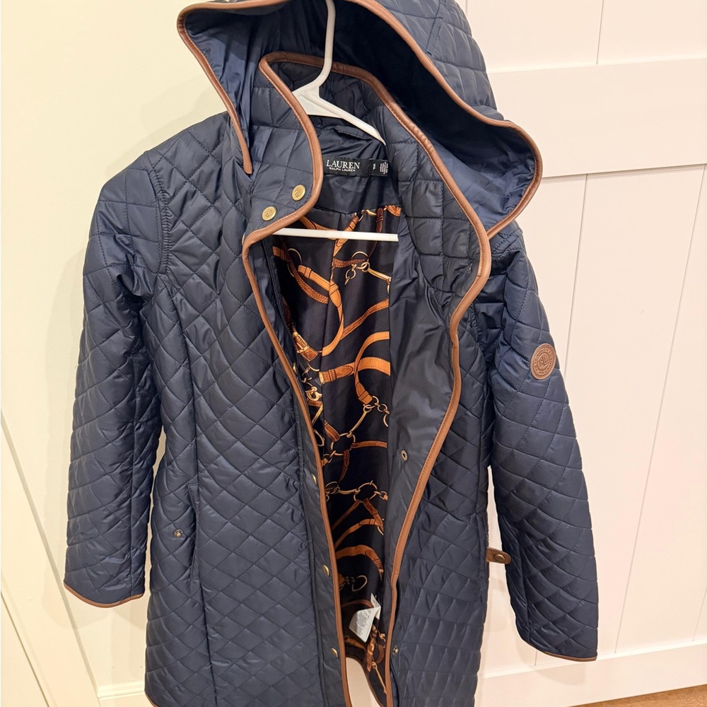 Ralph Lauren Navy Quilted Jacket with Brown Accents